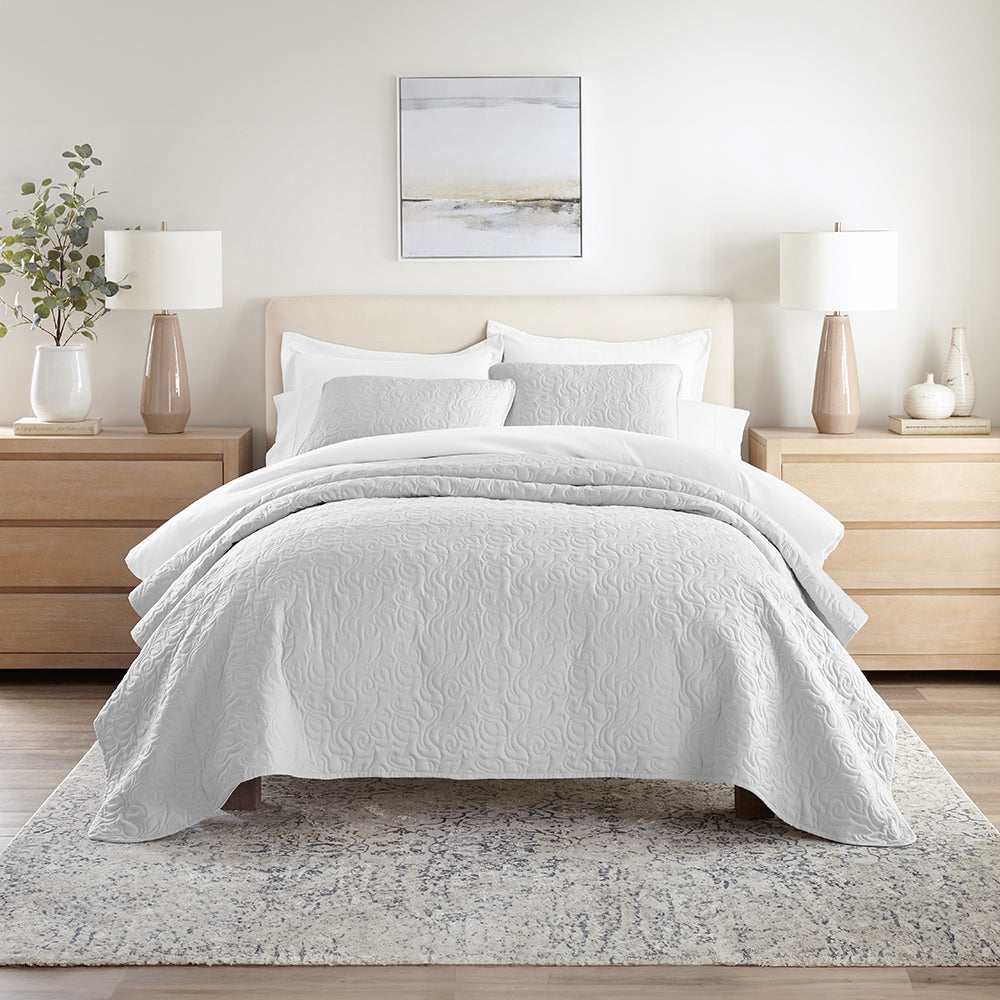Bed Quilt, 3 Piece Floral Stitch Quilted Coverlet Set for Bedroom Layering and Everyday Bedding, 3 Sizes and 6 Colors image 21