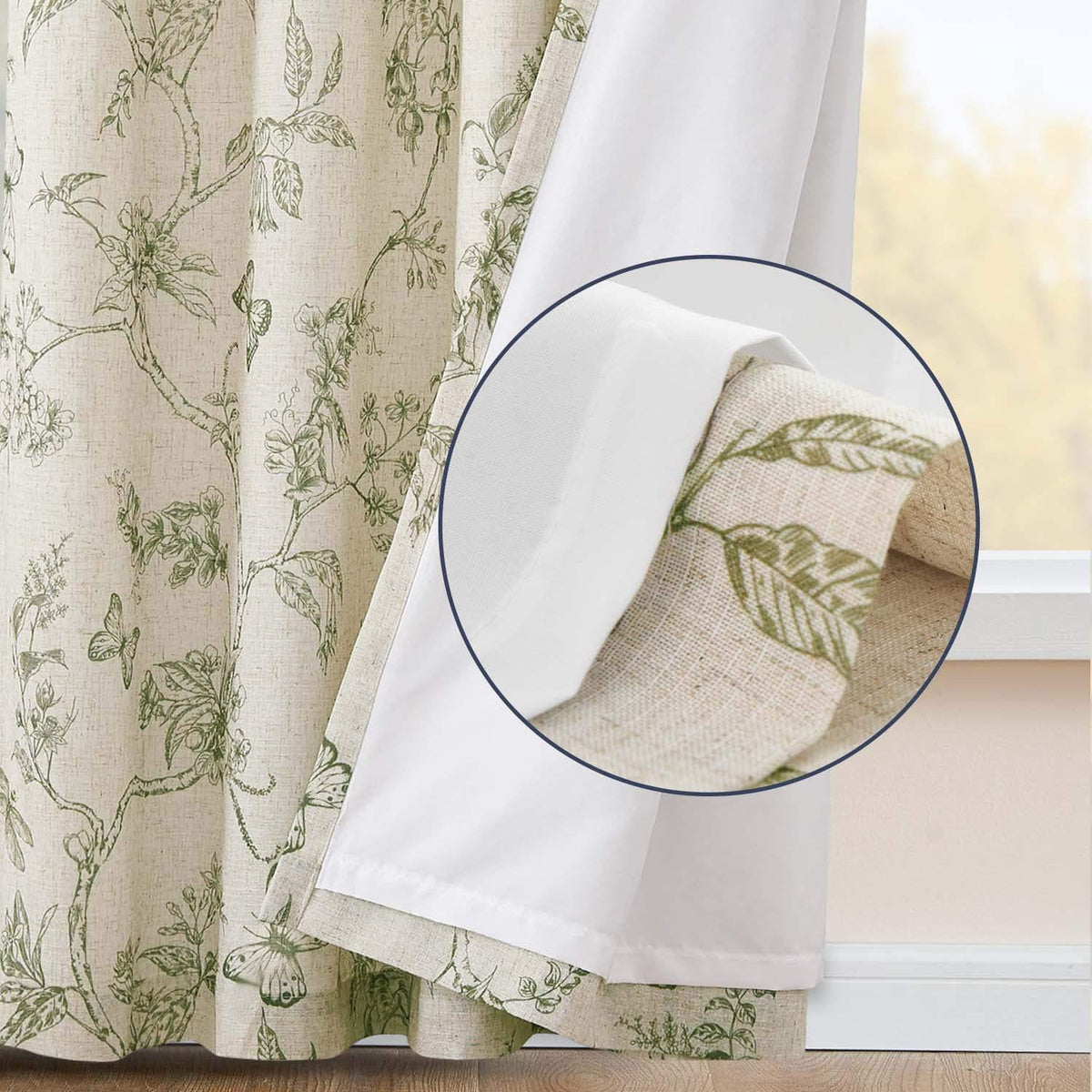 Window Curtain, Floral Butterfly Linen Blend Lined Curtains (2 for Windows, Room Styling and Everyday Privacy, 3 Sizes and 5 Colors image 21