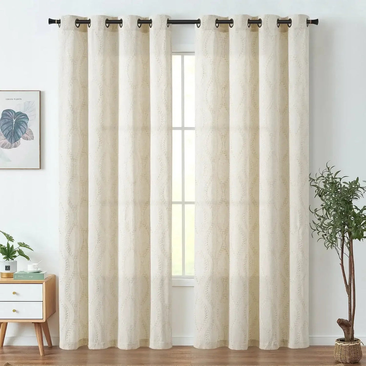 Window Curtain, Boho Leaf Embroidered Geometric Curtains (2, Machine-Washable Care for Bedrooms, Living Rooms and Home Privacy image 21