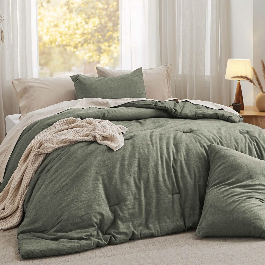 Bed Comforter, Prewashed Cotton Set for Year-Round Bedroom Comfort and Restful Sleep, 5 Sizes and 12 Colors image 21