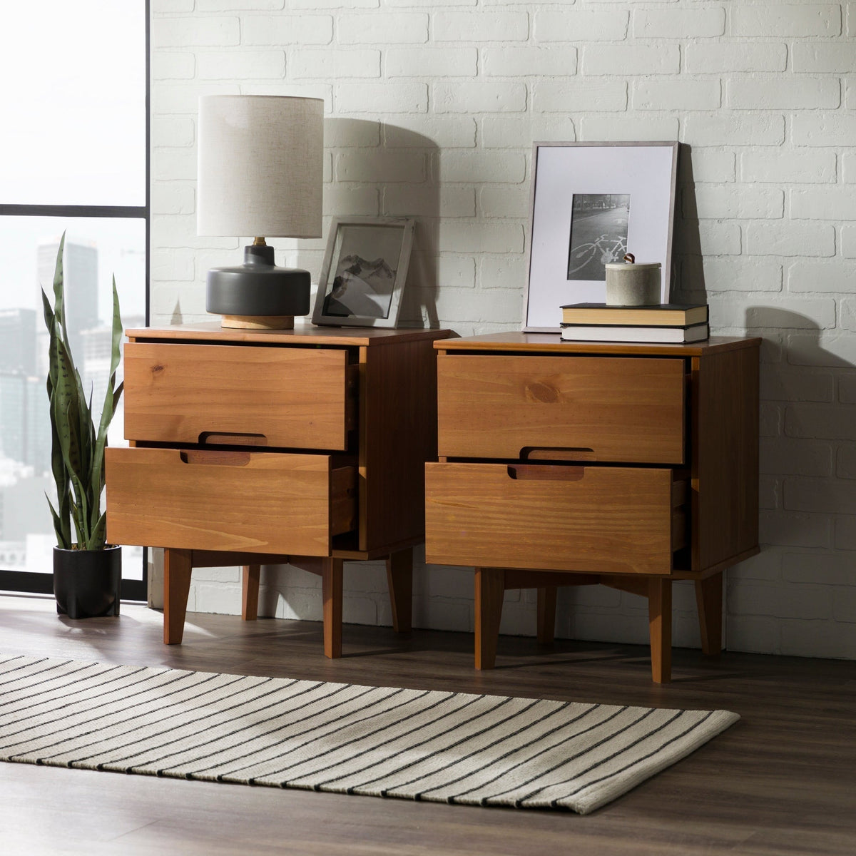Nightstand, Sloane Mid Century Modern Solid Wood, Lightweight Design for Bedside Storage, Bedroom Organization and Guest Rooms image 21
