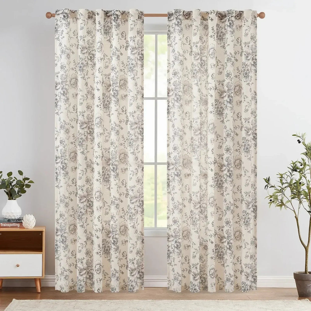 Window Curtain, Peony Print Linen Blend 3 in 1 Curtains (2, Machine-Washable Care for Bedrooms, Living Rooms and Home Privacy image 21