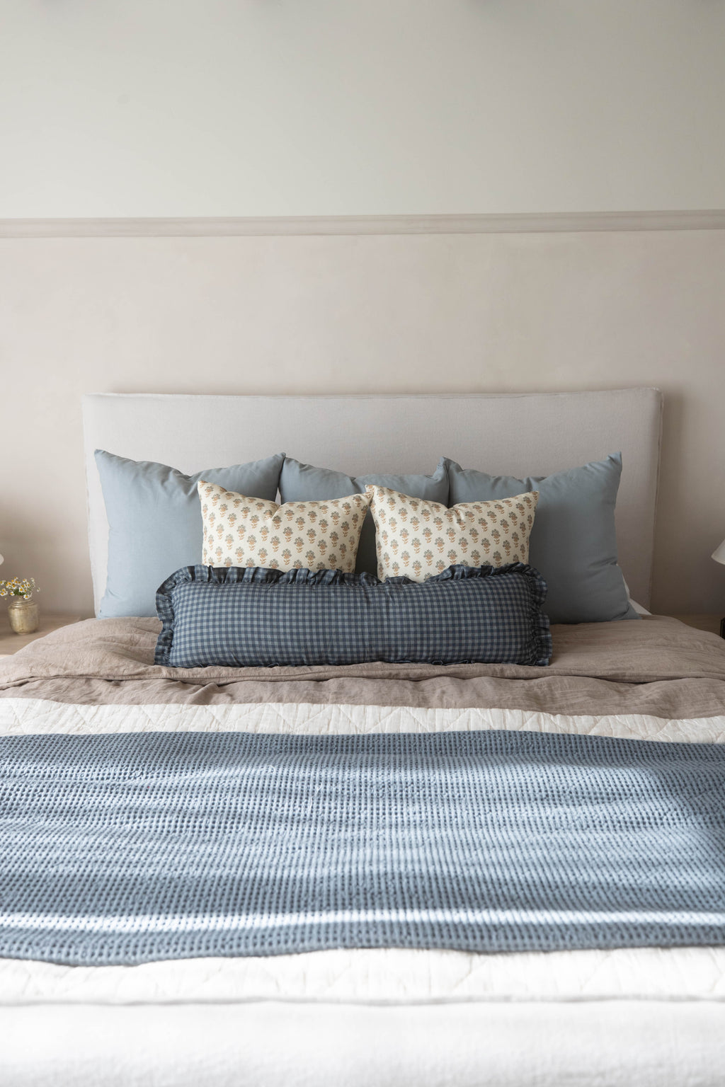 Decorative Pillow Cover, Navy Gingham Ruffle 18" 22" 26" 12x20" 12x40", Machine-Washable Care for Sofas, Beds and Living Room Accents image 21