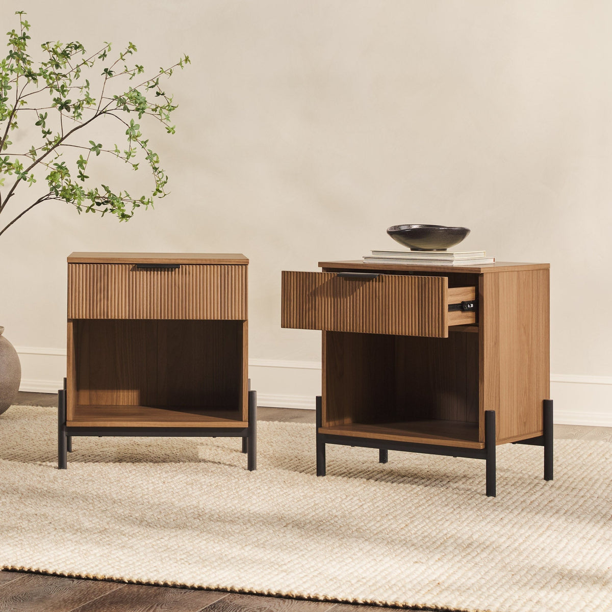 Nightstand, Paris Modern Scandinavian Reeded for Bedside Storage, Bedroom Organization and Guest Rooms, 2 Sizes and 3 Colors image 22
