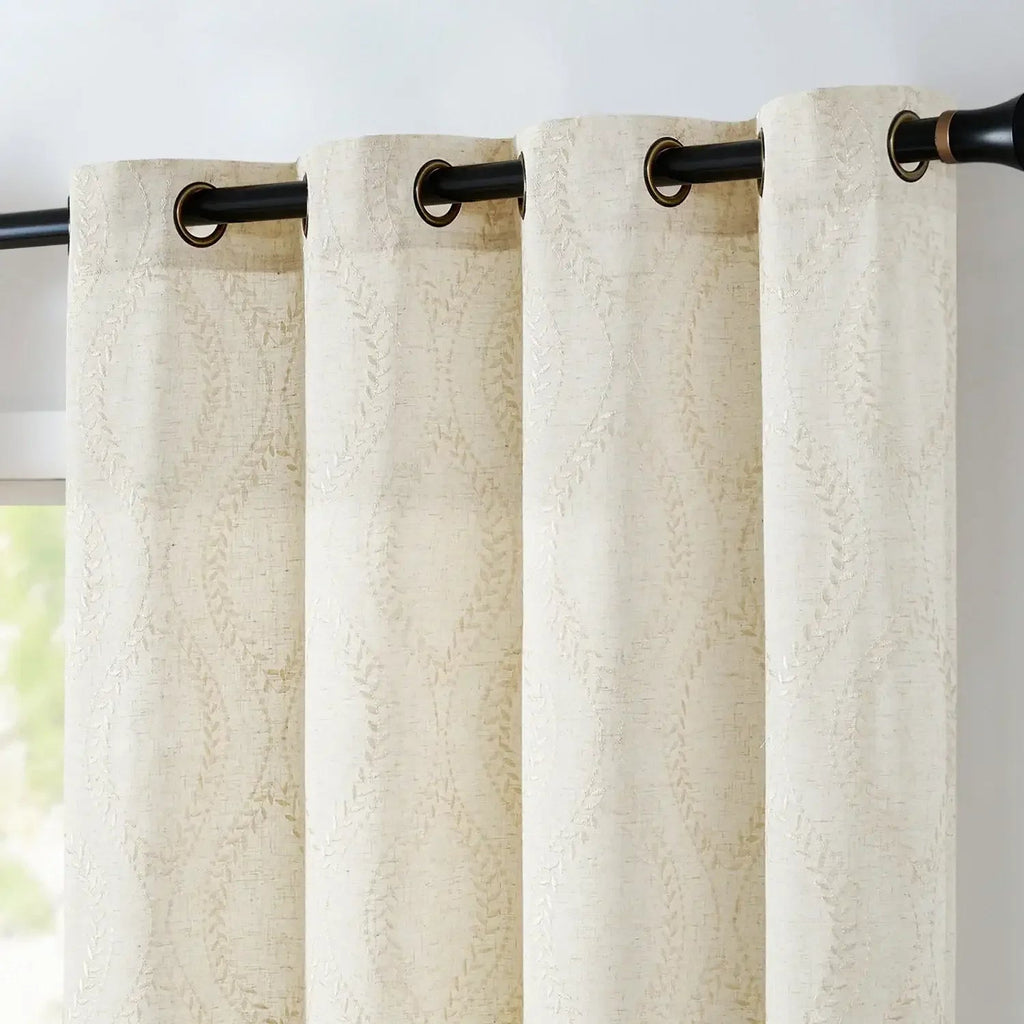 Window Curtain, Boho Leaf Embroidered Geometric Curtains (2, Machine-Washable Care for Bedrooms, Living Rooms and Home Privacy image 22