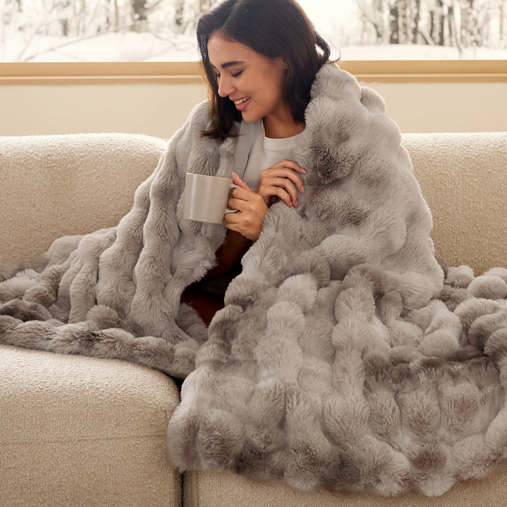 Cozy Throw Blanket, Bubble Faux Fur, Machine-Washable Care for Living Rooms, Bedrooms and Everyday Lounging, 3 Sizes and 11 Colors image 22