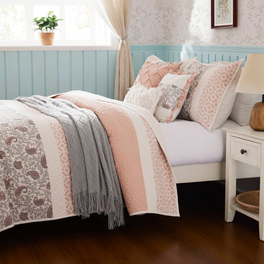 Cozy Throw Blanket, Dawn 6 Piece Cotton Percale Quilt Set, Machine-Washable Care for Sofas, Beds and Relaxing at Home, 2 Sizes and 5 Colors image 22
