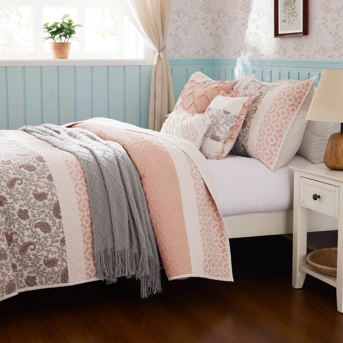 Cozy Throw Blanket, Dawn 6 Piece Cotton Percale Quilt Set, Machine-Washable Care for Sofas, Beds and Relaxing at Home, 2 Sizes and 5 Colors image 22