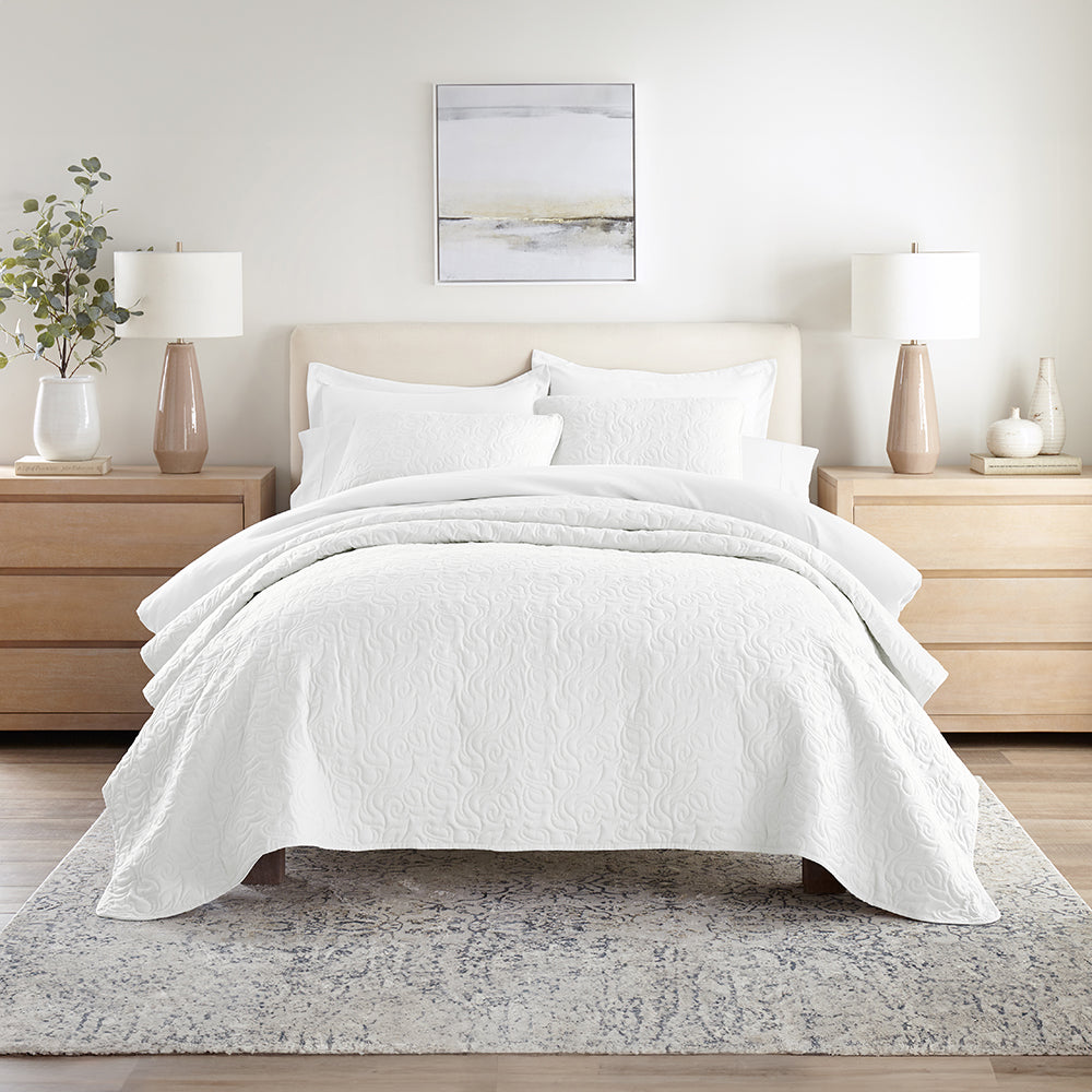 Bed Quilt, 3 Piece Floral Stitch Quilted Coverlet Set for Bedroom Layering and Everyday Bedding, 3 Sizes and 6 Colors image 22