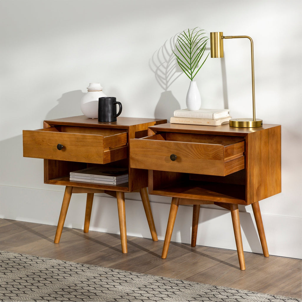 Nightstand, Mid Century Solid Wood Collection 1 or 2 for Bedrooms, Bedside Essentials and Everyday Storage, 2 Color Options image 22