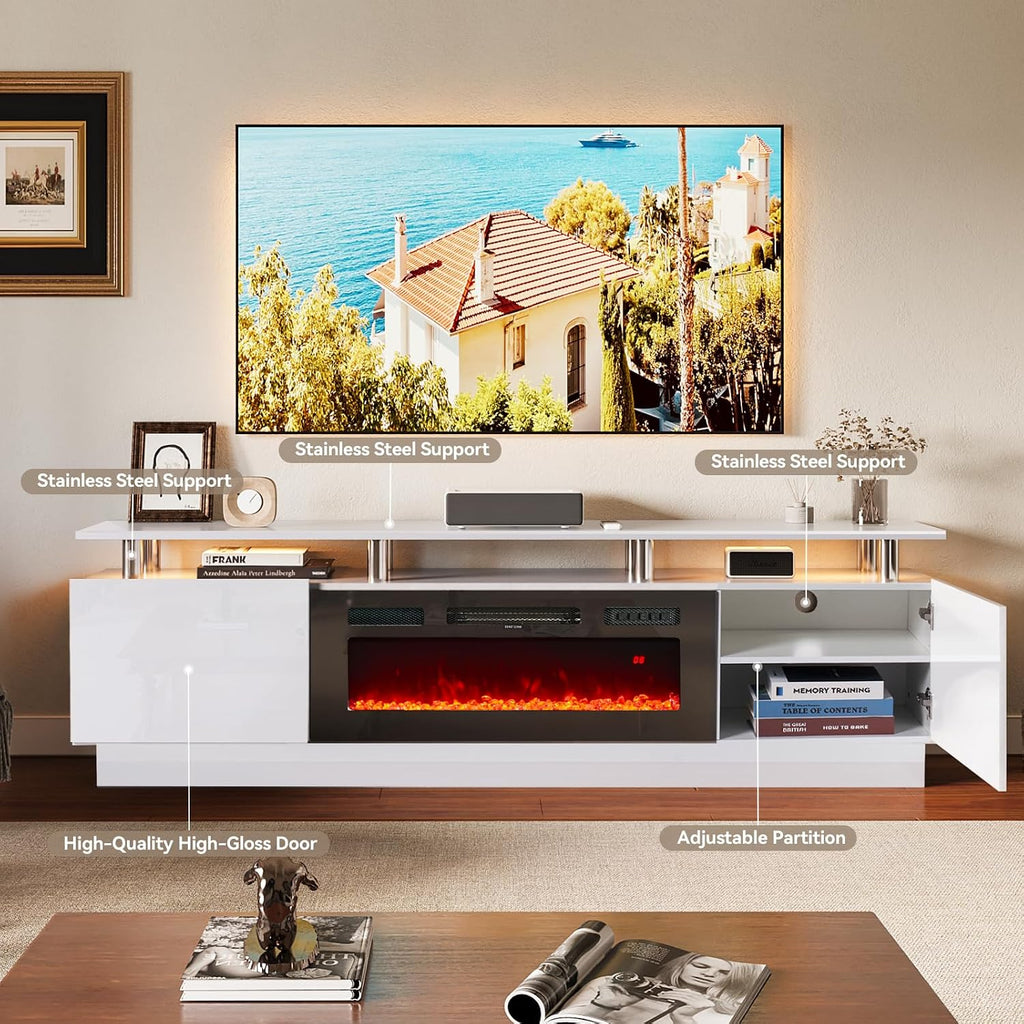 TV Stand, Electric Fireplace with Mirrored Doors, Stainless Steel Construction for Television Displays, Consoles and Organized Living Spaces image 22