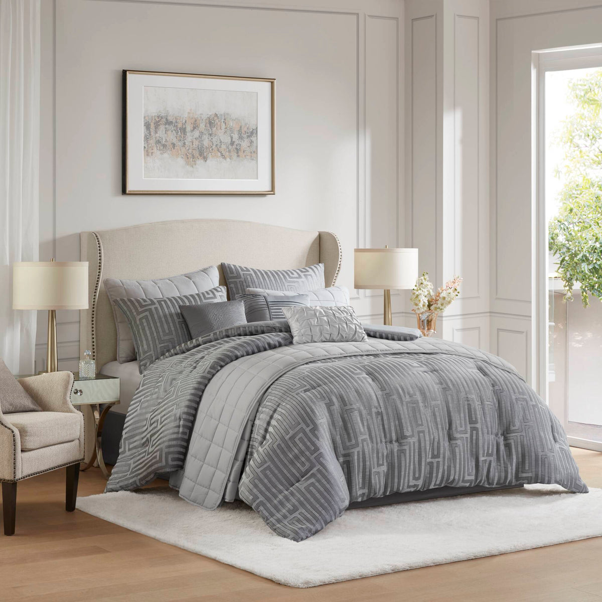 Bed Comforter, Royce 10 Piece Luxury Jacquard Set, Lightweight Design, Machine-Washable Care for Everyday Bedding and Comfortable Sleep image 22