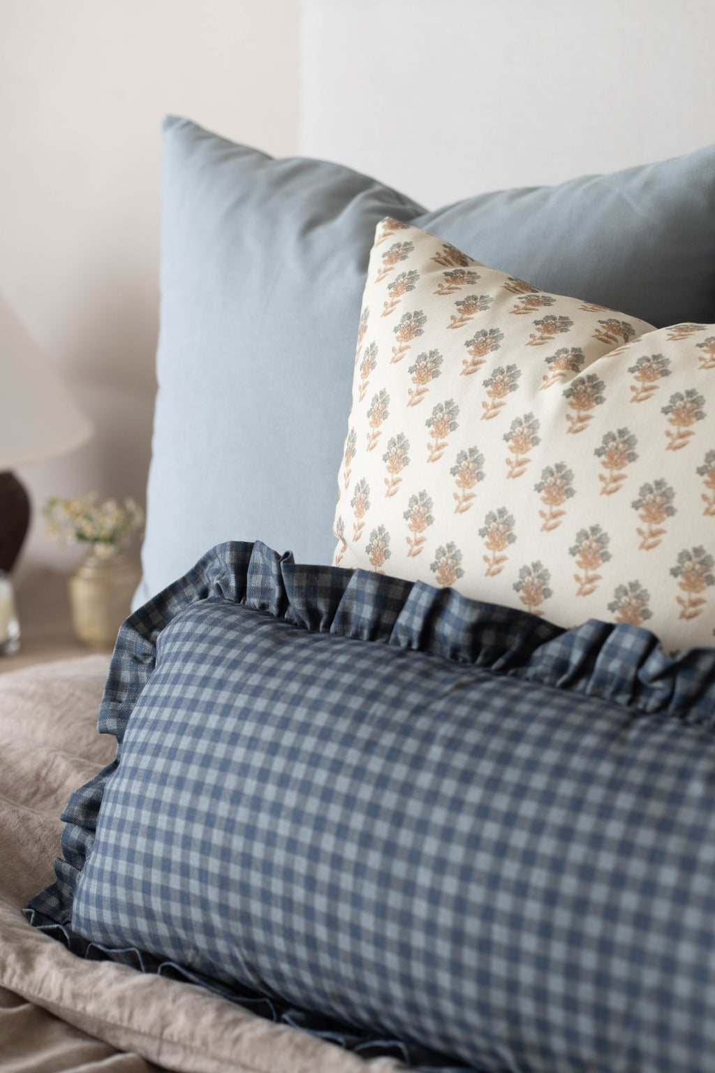 Decorative Pillow Cover, Navy Gingham Ruffle 18" 22" 26" 12x20" 12x40", Machine-Washable Care for Sofas, Beds and Living Room Accents image 22