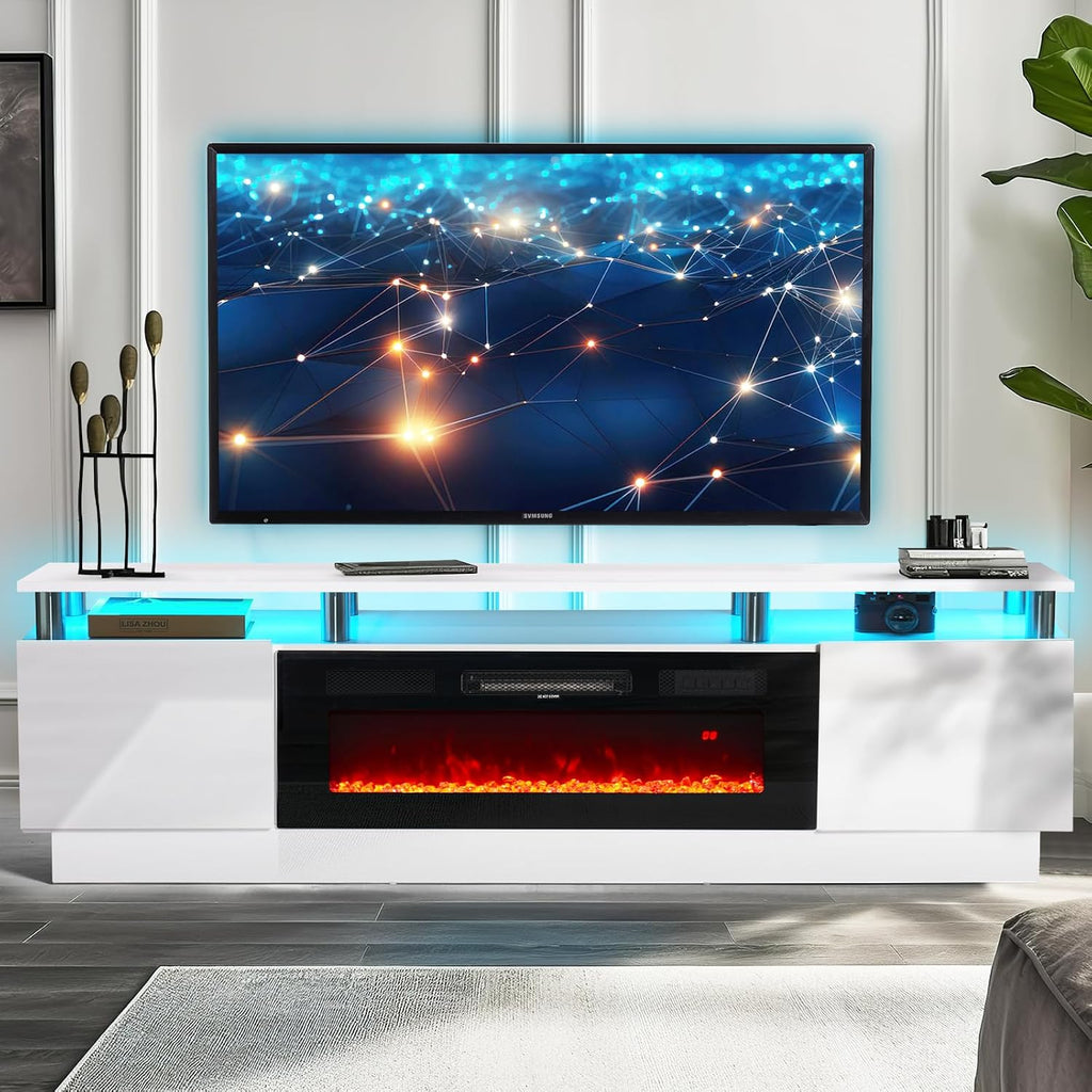 TV Stand, Electric Fireplace with Mirrored Doors, Stainless Steel Construction for Television Displays, Consoles and Organized Living Spaces image 23