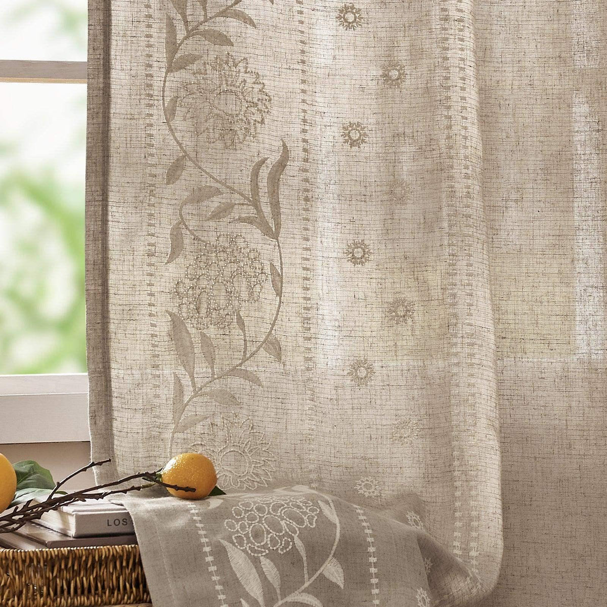 Window Curtain, Hydrangea Embroidered Linen Curtains (2 for Bedrooms, Living Rooms and Home Privacy, 6 Sizes and 6 Colors image 23