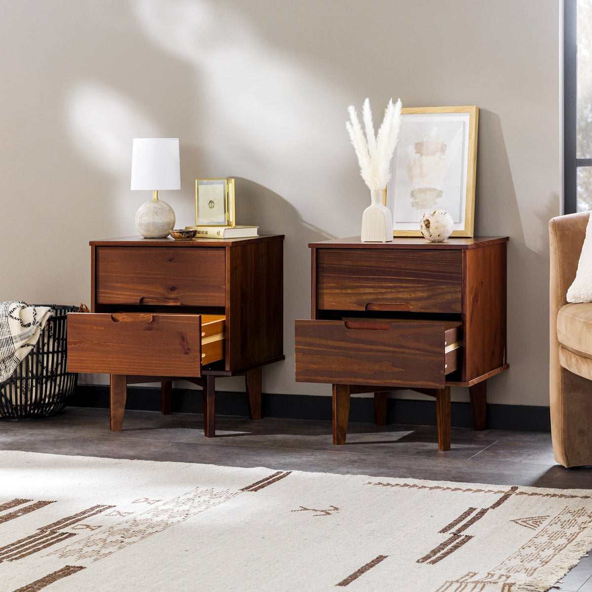Nightstand, Sloane Mid Century Modern Solid Wood, Lightweight Design for Bedside Storage, Bedroom Organization and Guest Rooms image 23