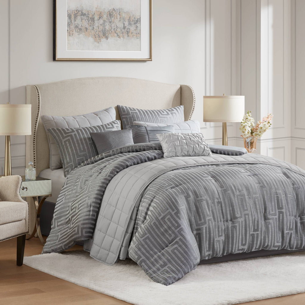 Bed Comforter, Royce 10 Piece Luxury Jacquard Set, Lightweight Design, Machine-Washable Care for Everyday Bedding and Comfortable Sleep image 23