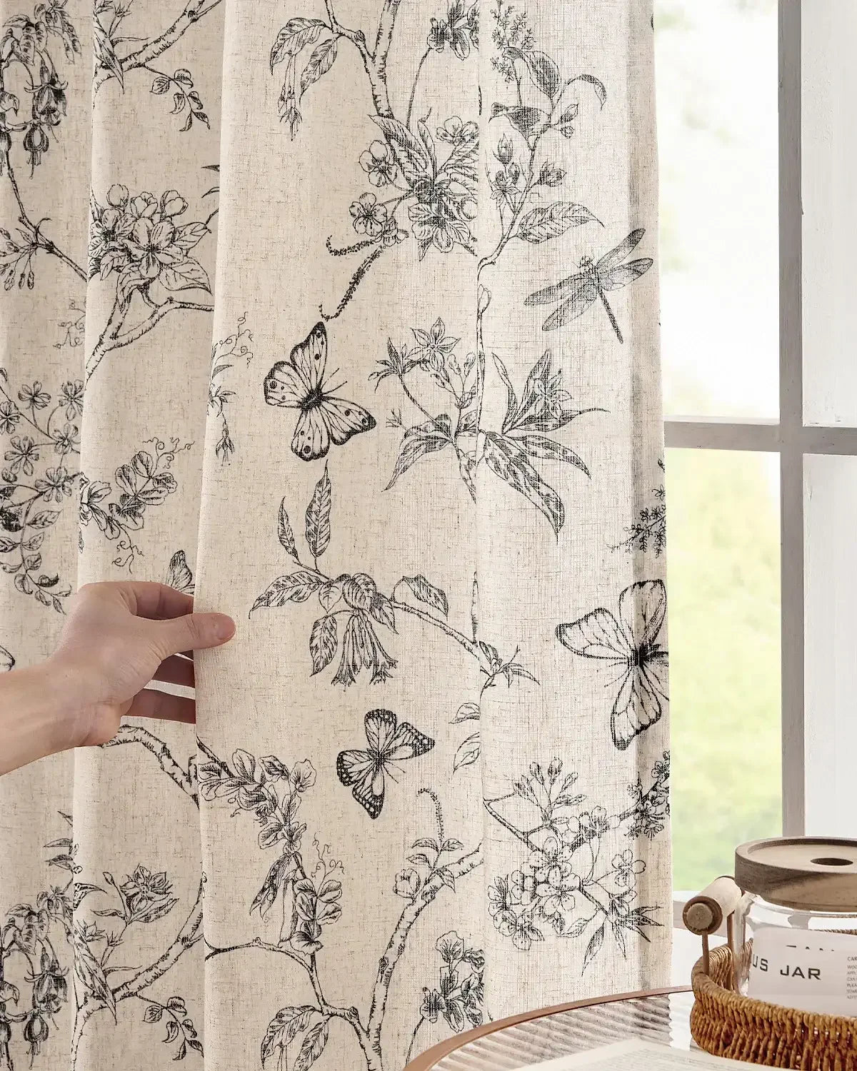 Window Curtain, Modern Toile Floral & Insect Linen Curtains (2, Lightweight Design for Windows, Room Styling and Everyday Privacy image 23