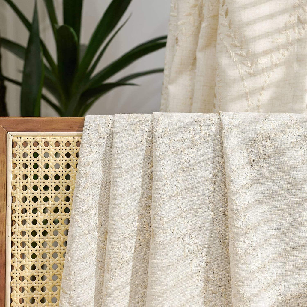 Window Curtain, Boho Leaf Embroidered Geometric Curtains (2, Machine-Washable Care for Bedrooms, Living Rooms and Home Privacy image 23
