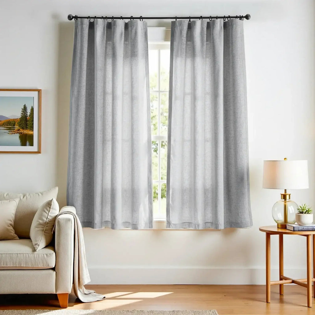 Window Curtain, Solid Linen Blend 3 in 1 Curtains (2 Panels), Lightweight Design for Bedrooms, Living Rooms and Home Privacy image 23