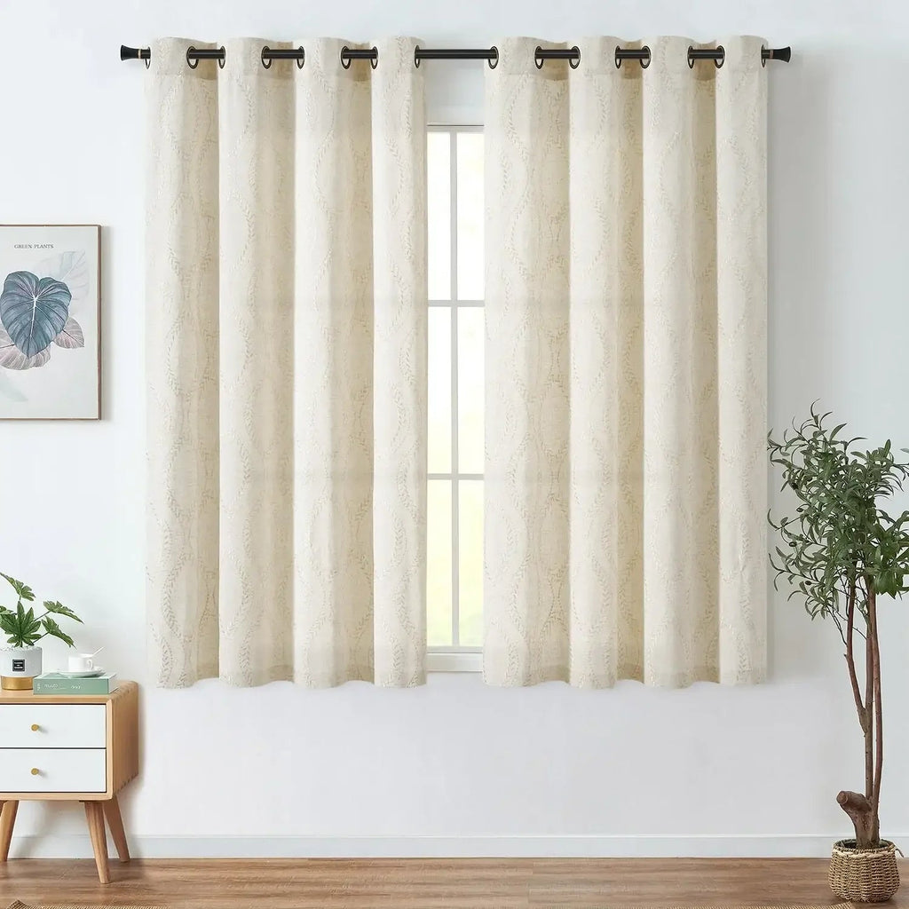 Window Curtain, Boho Leaf Embroidered Geometric Curtains (2, Machine-Washable Care for Bedrooms, Living Rooms and Home Privacy image 24