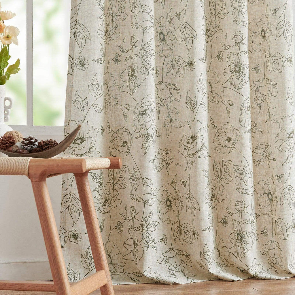 Window Curtain, Floral Linen Curtains (2 Panels), Lightweight Design for Windows, Room Styling and Everyday Privacy, 3 Sizes and 5 Colors image 24