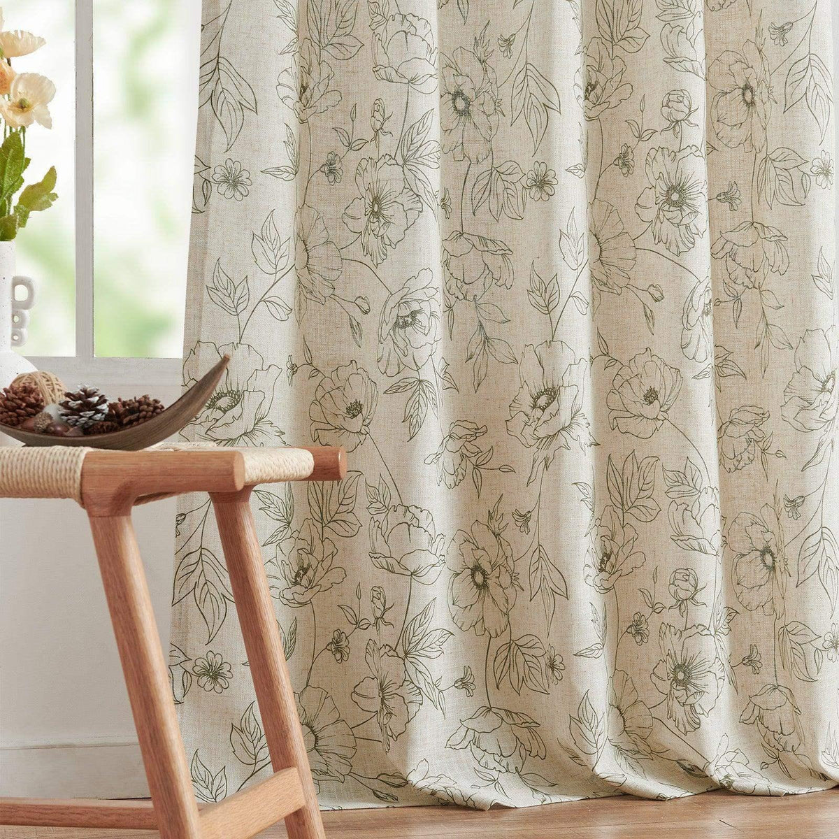 Window Curtain, Floral Linen Curtains (2 Panels), Lightweight Design for Windows, Room Styling and Everyday Privacy, 3 Sizes and 5 Colors image 24