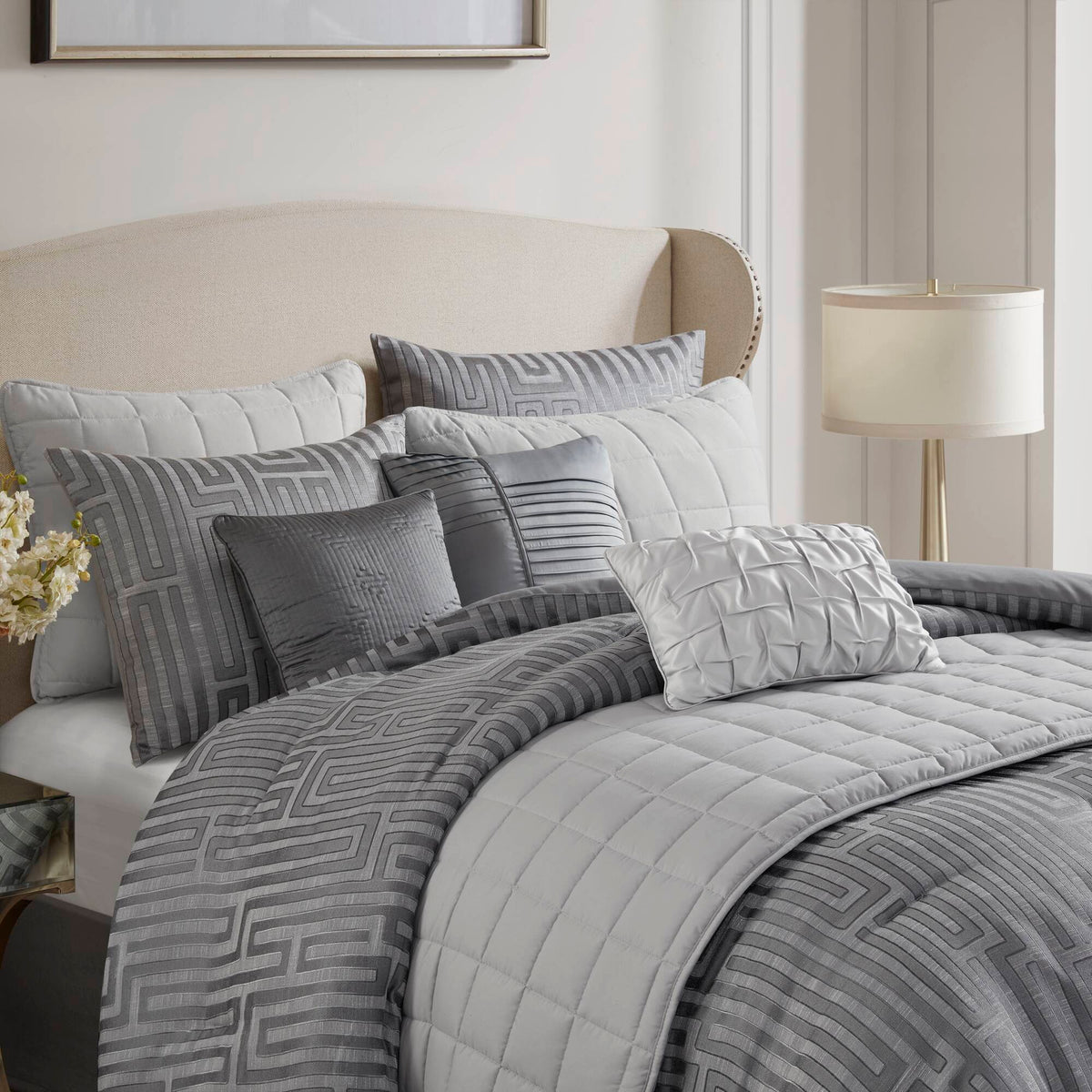 Bed Comforter, Royce 10 Piece Luxury Jacquard Set, Lightweight Design, Machine-Washable Care for Everyday Bedding and Comfortable Sleep image 24
