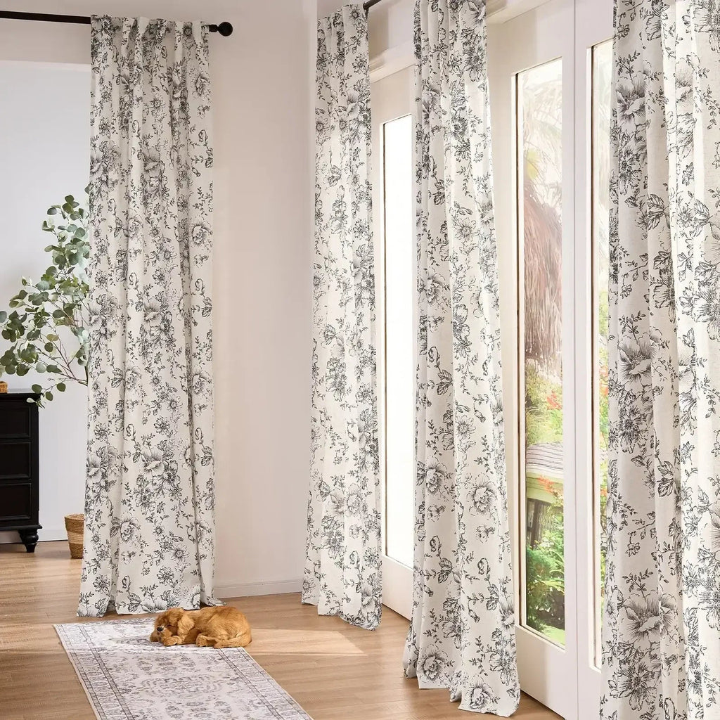 Window Curtain, Peony Print Linen Blend 3 in 1 Curtains (2, Machine-Washable Care for Bedrooms, Living Rooms and Home Privacy image 24