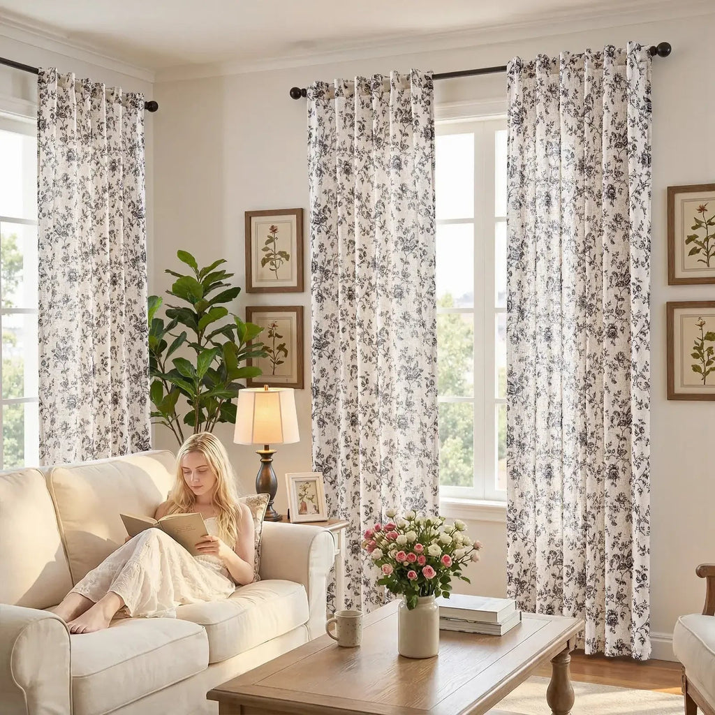 Window Curtain, Amelie Floral Linen Blend Curtains (2 Panels), Machine-Washable Care for Bedrooms, Living Rooms and Home Privacy image 24