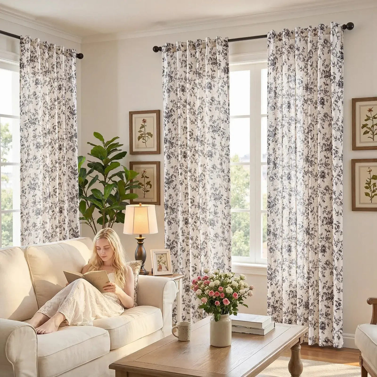 Window Curtain, Amelie Floral Linen Blend Curtains (2 Panels), Machine-Washable Care for Bedrooms, Living Rooms and Home Privacy image 24