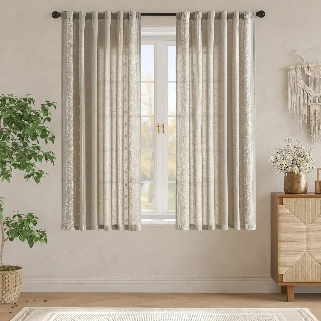 Window Curtain, Hydrangea Embroidered Linen Curtains (2 for Bedrooms, Living Rooms and Home Privacy, 6 Sizes and 6 Colors image 24