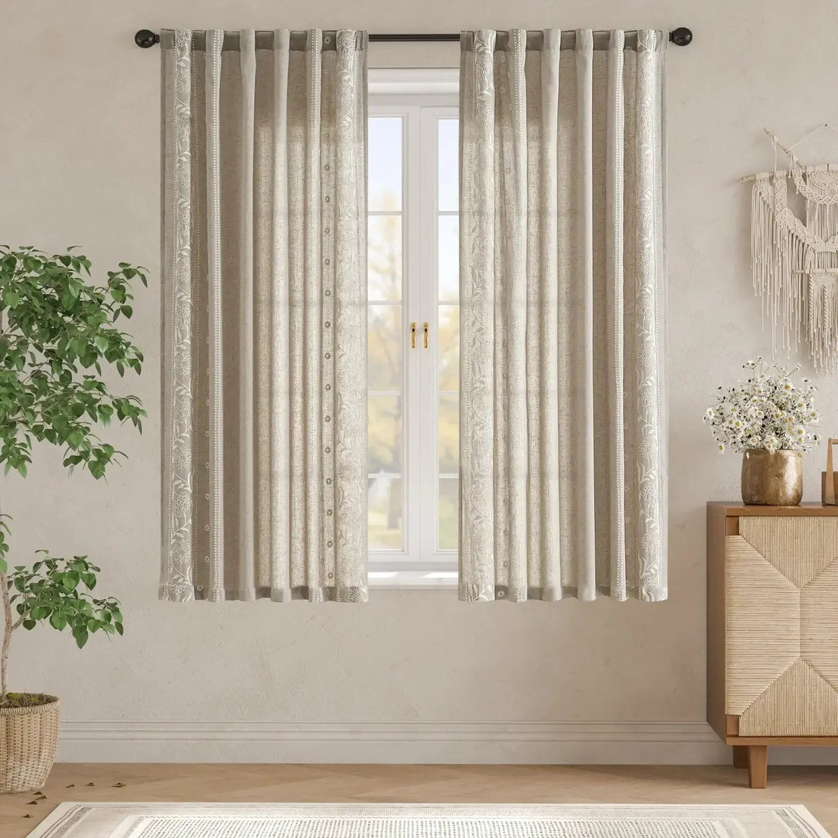 Window Curtain, Hydrangea Embroidered Linen Curtains (2 for Bedrooms, Living Rooms and Home Privacy, 6 Sizes and 6 Colors image 24