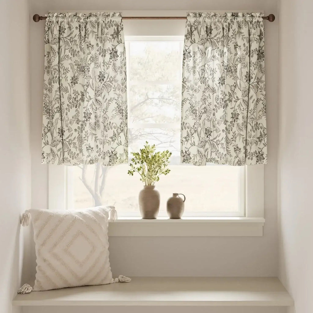 Window Curtain, Vintage Scrollwork Floral Linen Kitchen, Lightweight Design for Windows, Room Styling and Everyday Privacy image 24