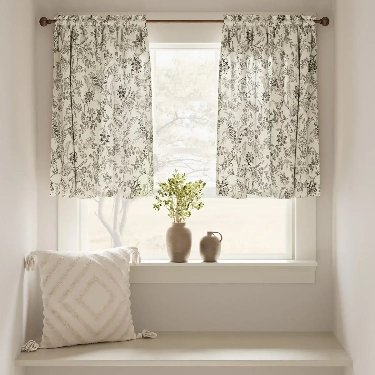 Window Curtain, Vintage Scrollwork Floral Linen Kitchen, Lightweight Design for Windows, Room Styling and Everyday Privacy image 24