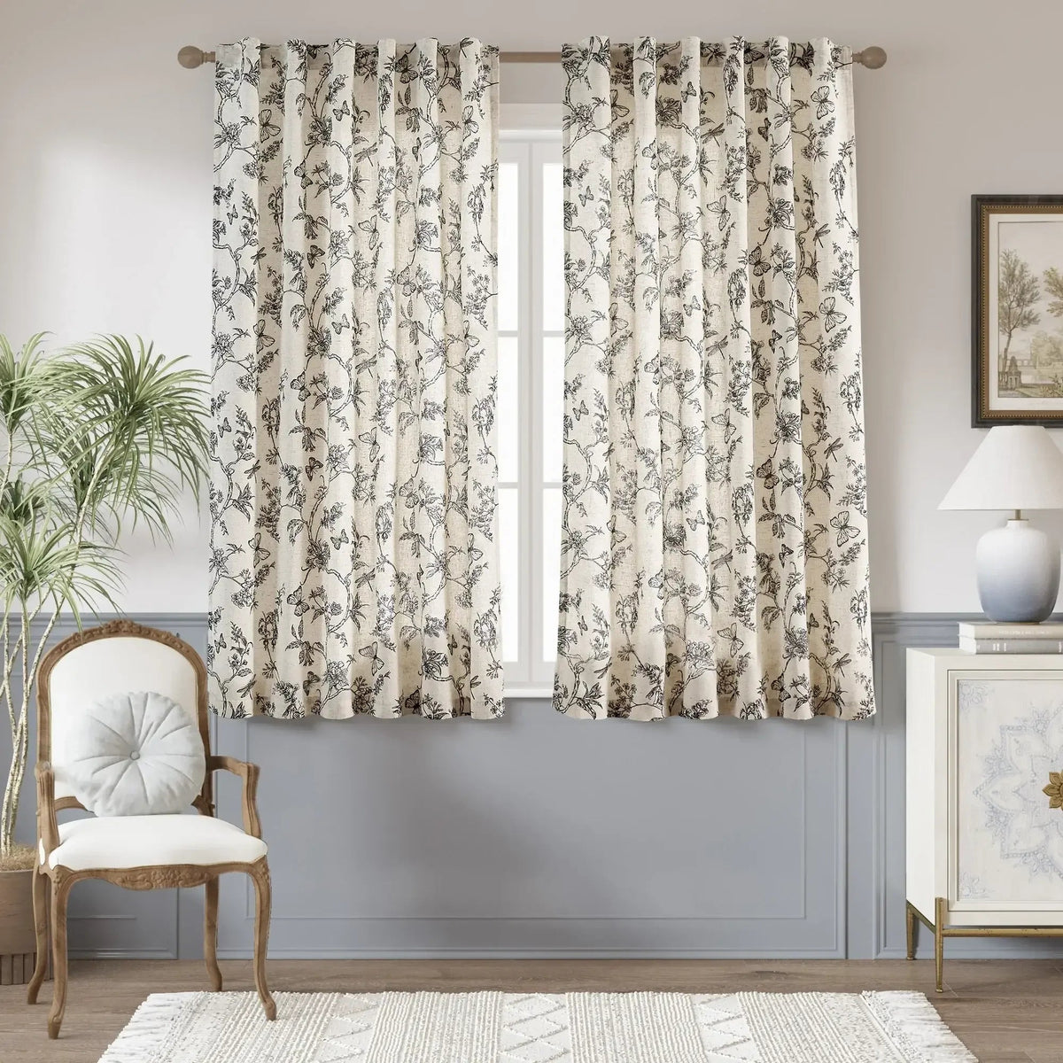 Window Curtain, Modern Toile Floral & Insect Linen Curtains (2, Lightweight Design for Windows, Room Styling and Everyday Privacy image 24