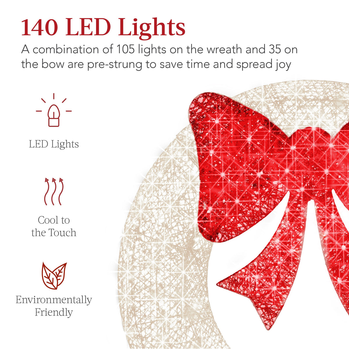 Seasonal Home Decor, Pre Lit Outdoor Christmas Wreath, LED Metal for Mantels, Tables and Seasonal Decorating, 5 Color Options image 24