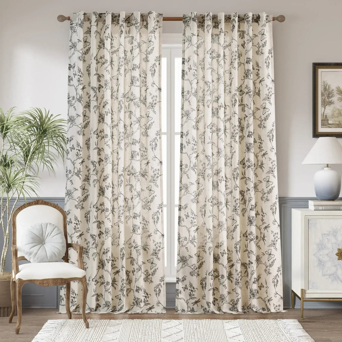 Window Curtain, Modern Toile Floral & Insect Linen Curtains (2, Lightweight Design for Windows, Room Styling and Everyday Privacy image 25