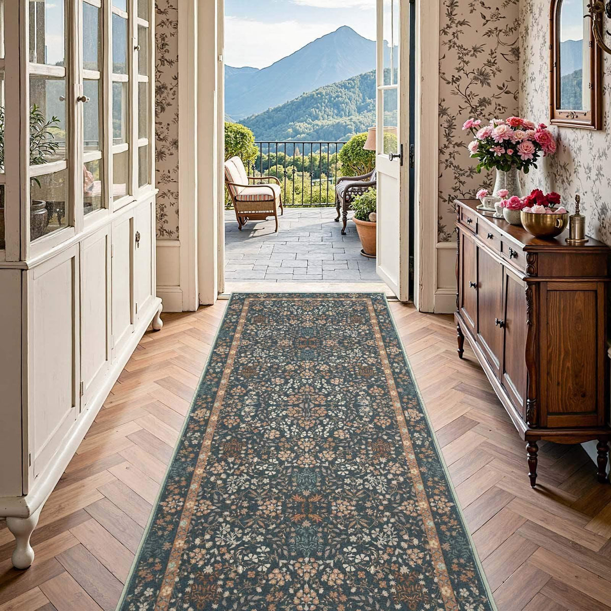 Area Rug, Vintage Foliage Floral, Lightweight Design, Non-Slip Design for Hallways, Dining Spaces and Home Decor, 19 Sizes and 4 Colors image 25