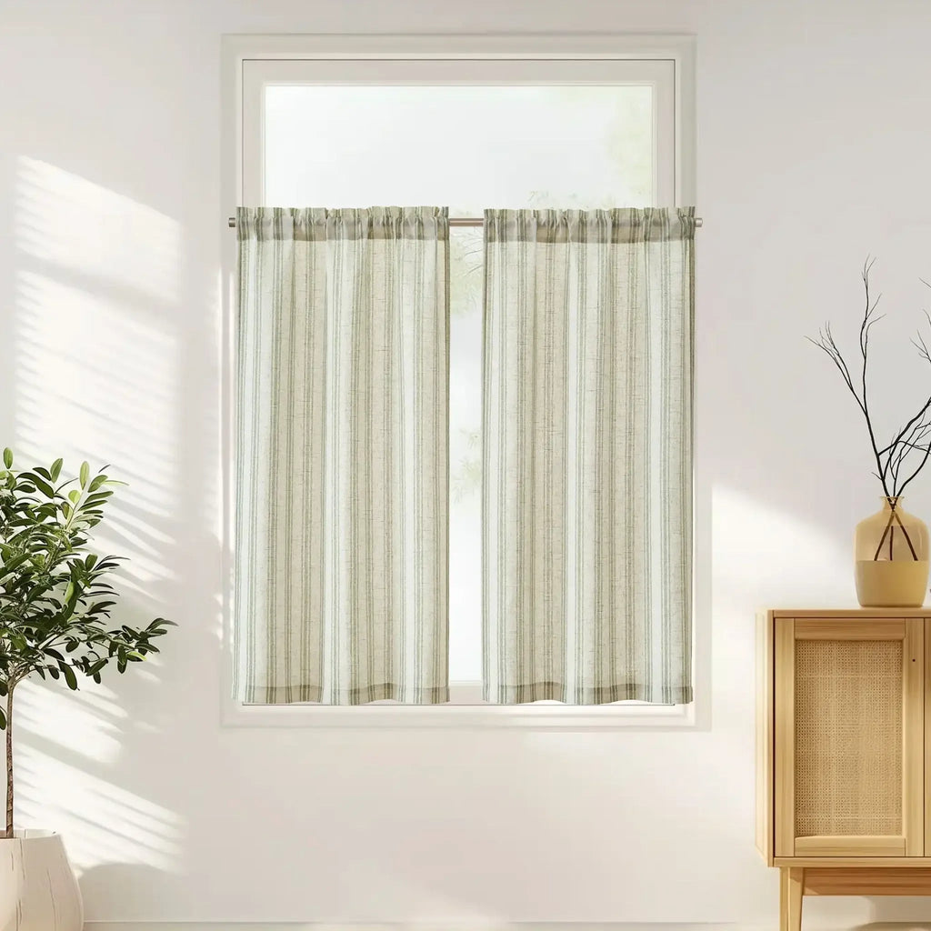 Window Curtain, Twill Striped Linen Blend Rod Pocket Kitchen, Lightweight Design for Windows, Room Styling and Everyday Privacy image 25