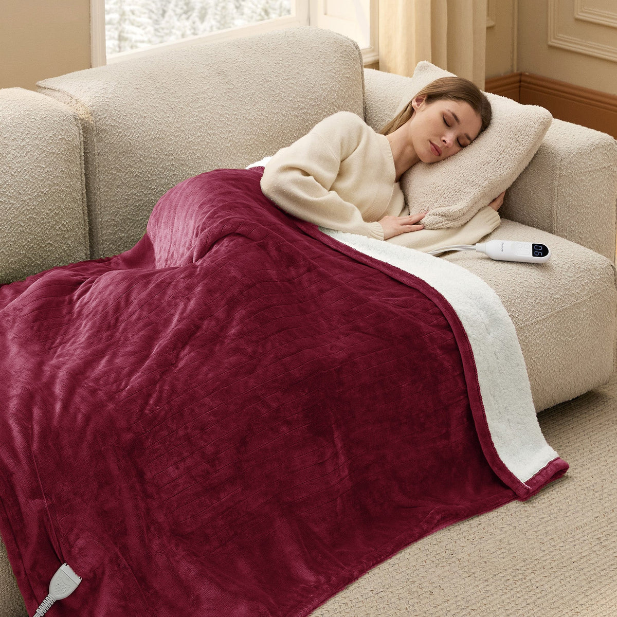 Cozy Throw Blanket, Solid Flannel Heated for Sofas, Beds and Relaxing at Home, 5 Sizes and 11 Colors image 25