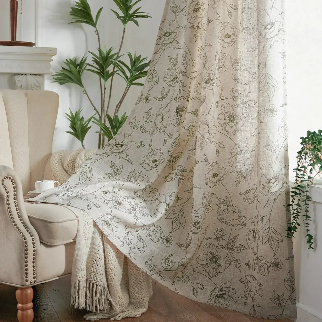 Window Curtain, Floral Linen Curtains (2 Panels), Lightweight Design for Windows, Room Styling and Everyday Privacy, 3 Sizes and 5 Colors image 25