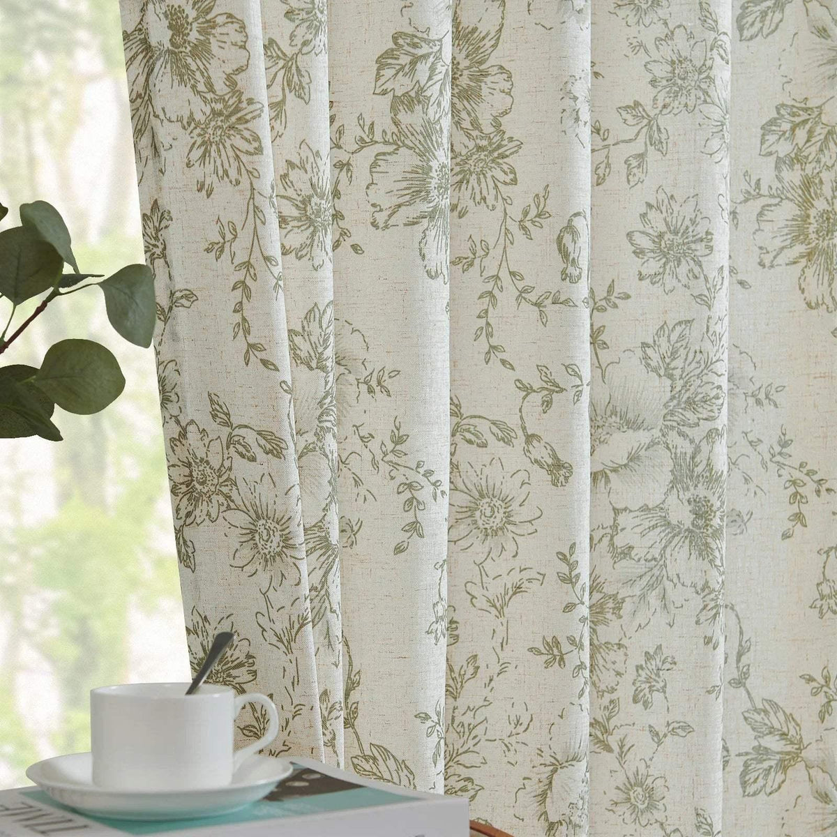 Window Curtain, Floral Lined Linen Blend Curtains (2 Panels), Machine-Washable Care for Windows, Room Styling and Everyday Privacy image 25