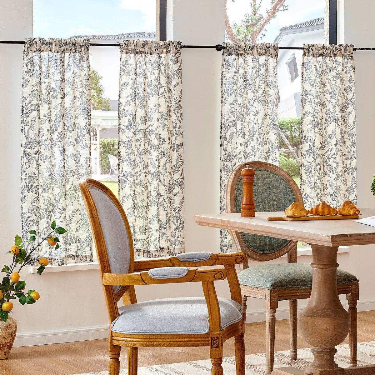 Window Curtain, Vintage Scrollwork Floral Linen Kitchen, Lightweight Design for Windows, Room Styling and Everyday Privacy image 25