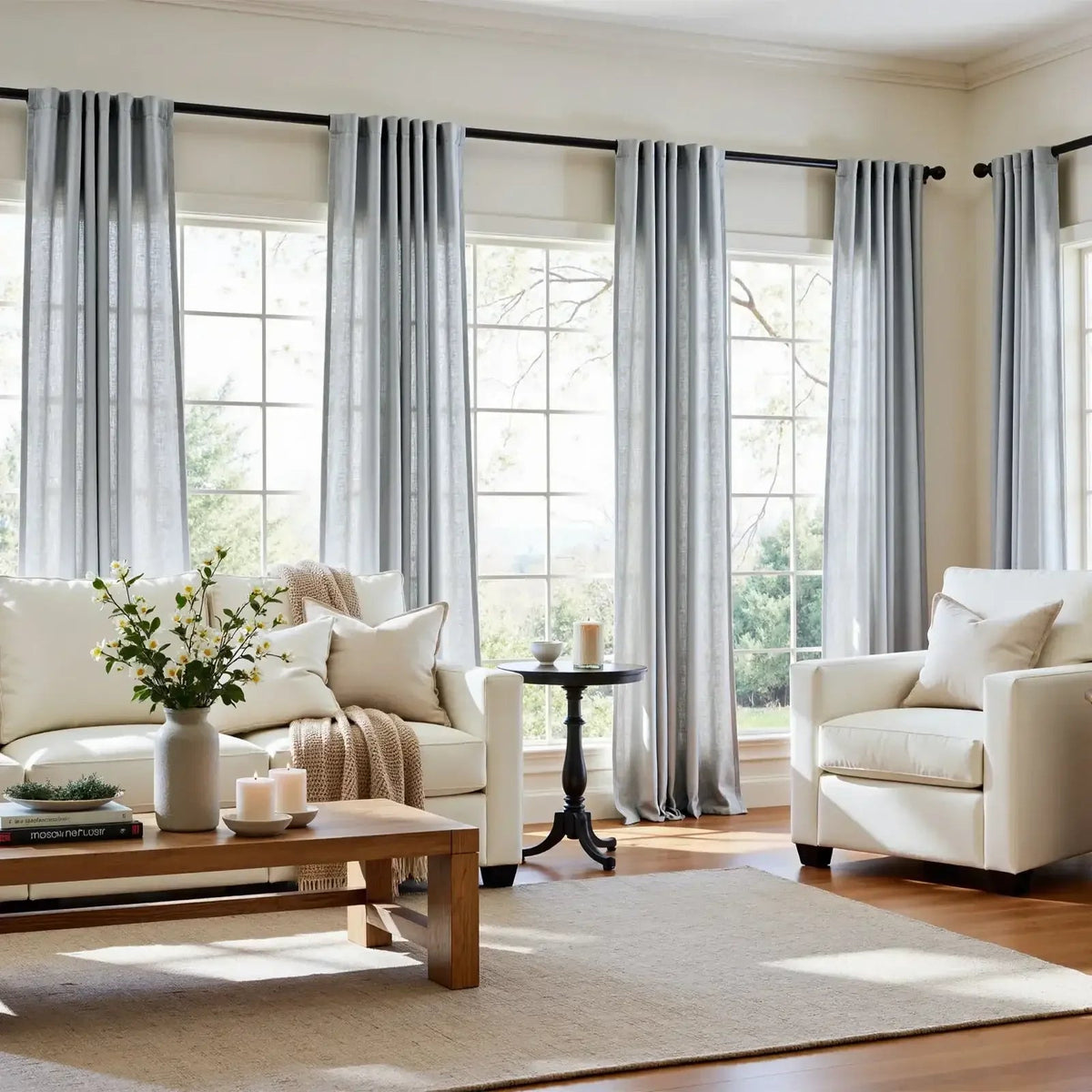 Window Curtain, Solid Linen Blend 3 in 1 Curtains (2 Panels), Lightweight Design for Bedrooms, Living Rooms and Home Privacy image 25