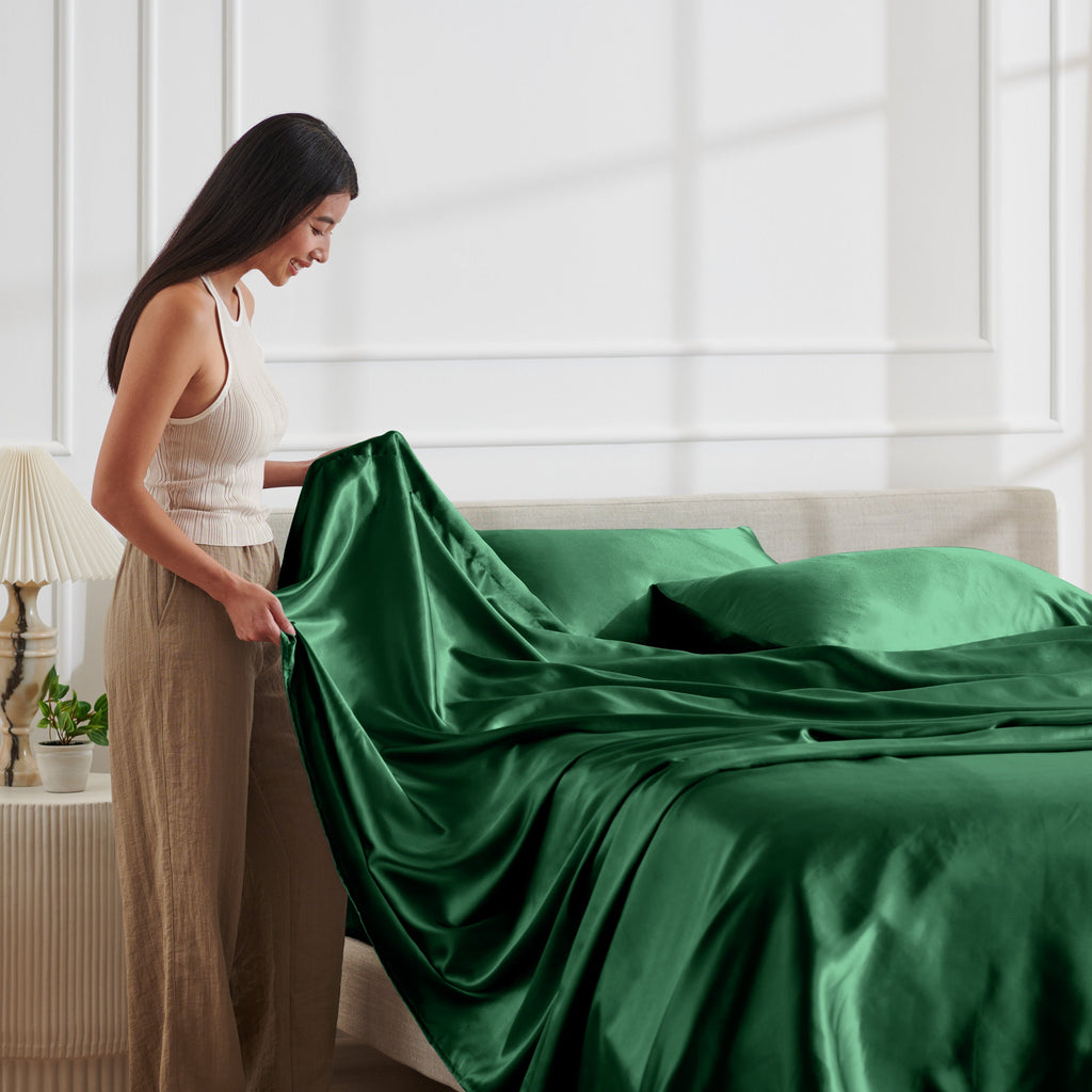 Bed Sheet Set, Satin for Everyday Bedroom Comfort and Guest Rooms, 7 Sizes and 6 Colors, Designed for Everyday Home Use image 26