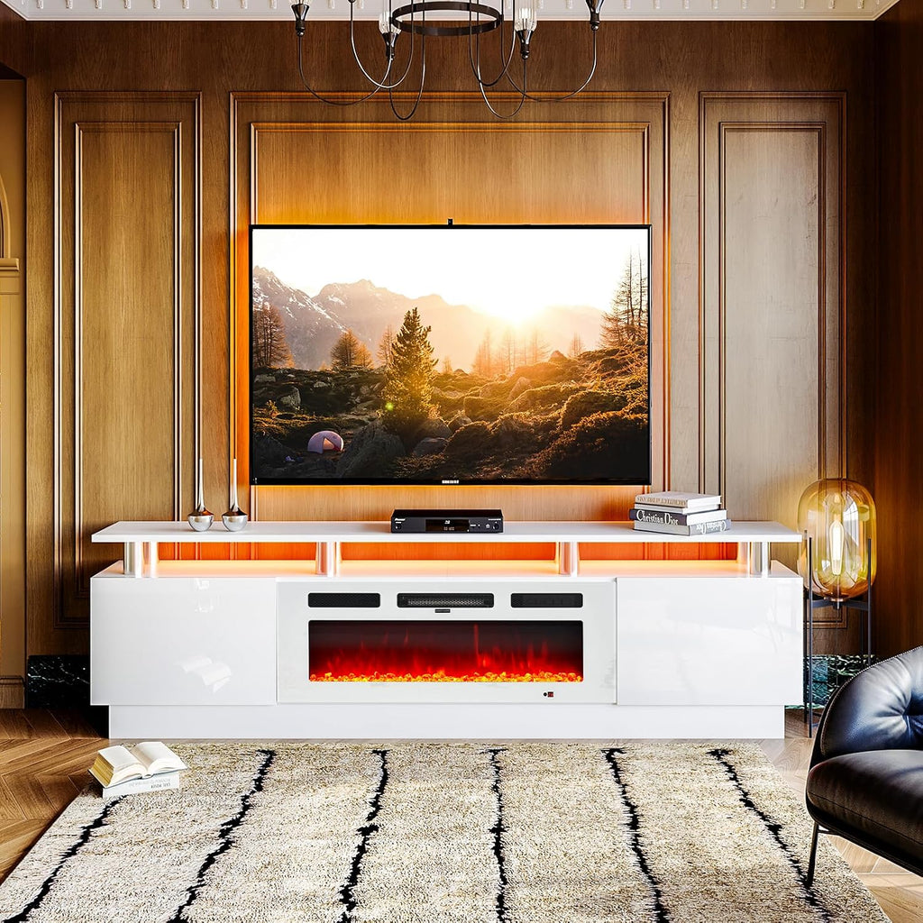 TV Stand, Electric Fireplace with Mirrored Doors, Stainless Steel Construction for Television Displays, Consoles and Organized Living Spaces image 26