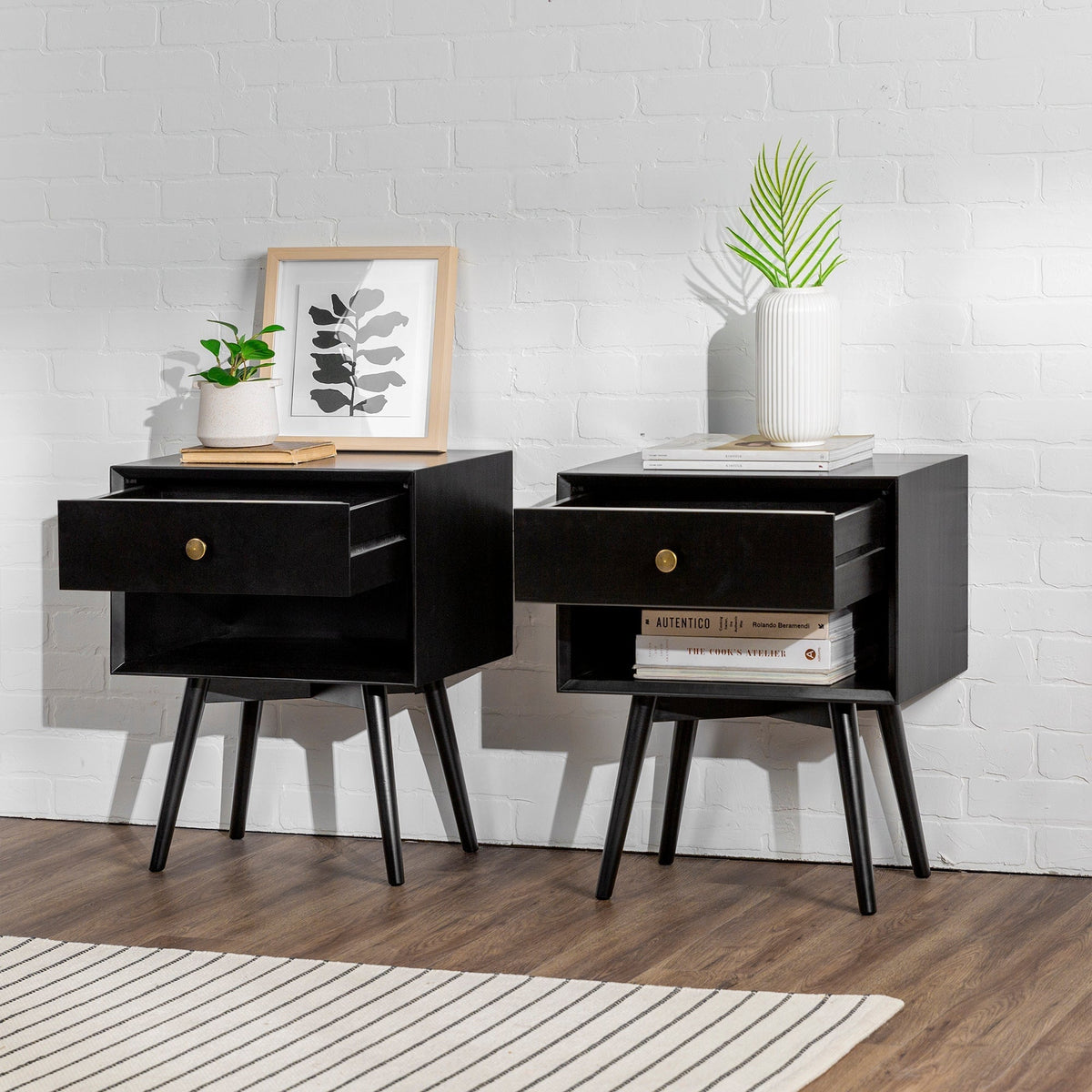 Nightstand, Mid Century Solid Wood Collection 1 or 2 for Bedrooms, Bedside Essentials and Everyday Storage, 2 Color Options image 26