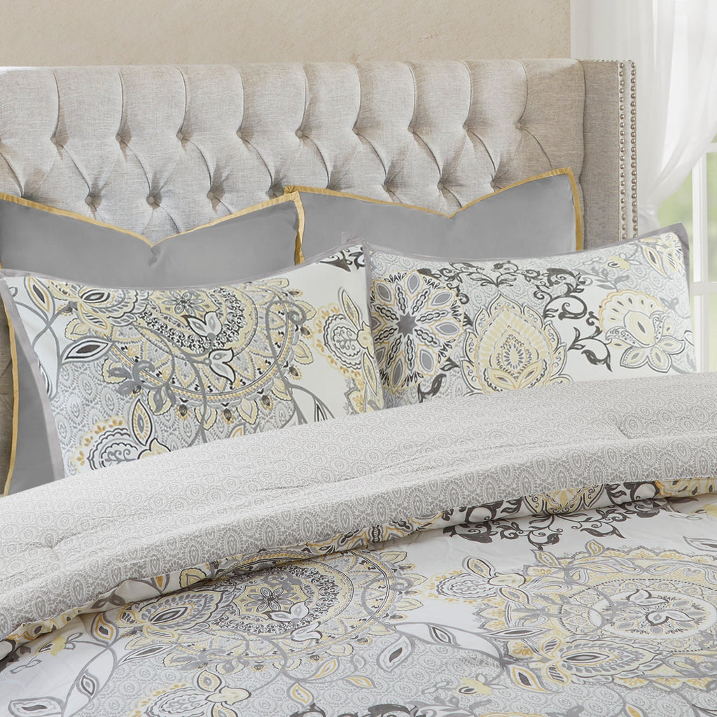 Bed Comforter, Isla 8 Piece Cotton Floral Printed Reversible, Machine-Washable Care for Year-Round Bedroom Comfort and Restful Sleep image 27