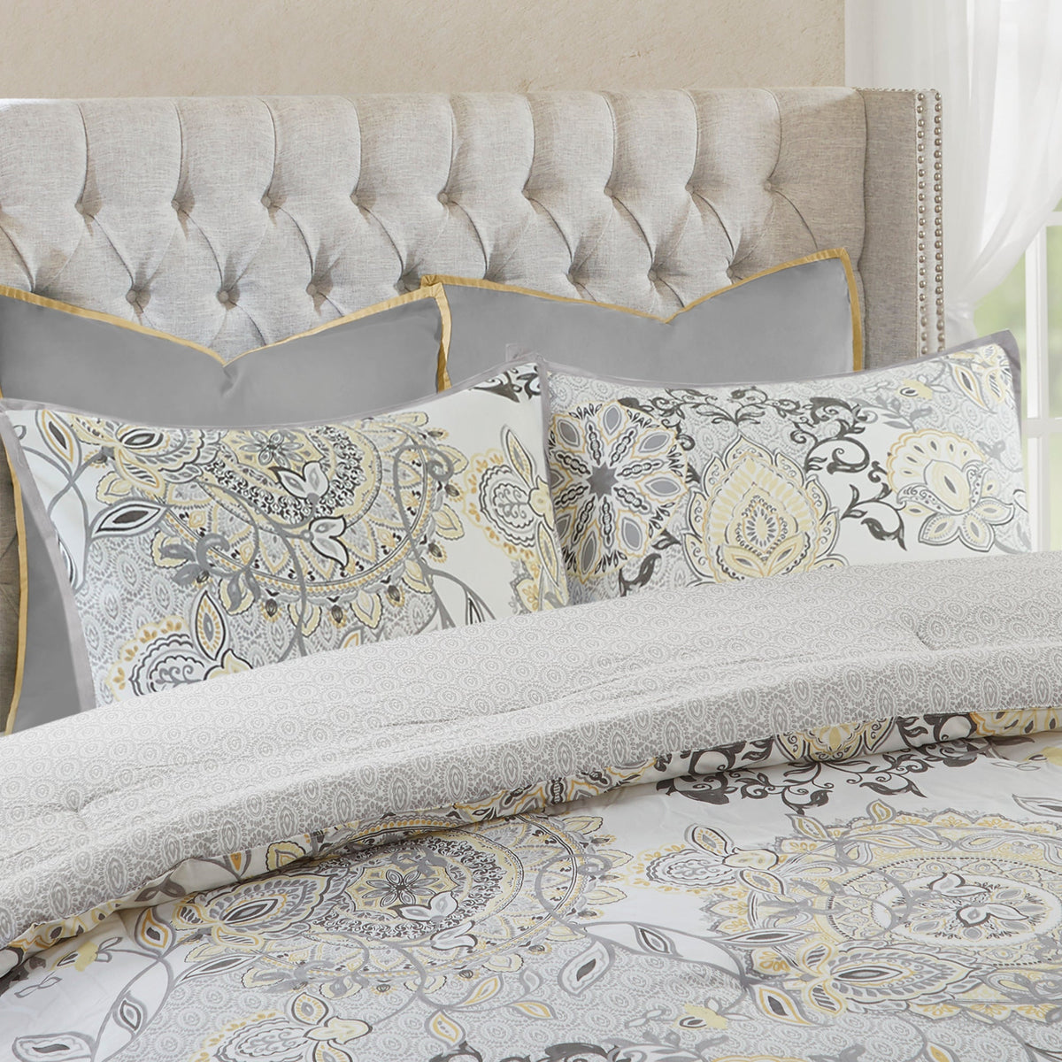 Bed Comforter, Isla 8 Piece Cotton Floral Printed Reversible, Machine-Washable Care for Year-Round Bedroom Comfort and Restful Sleep image 27
